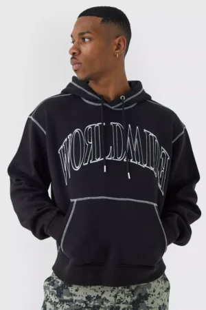Oversized Worldwide Contrast Stitch Hoodie
