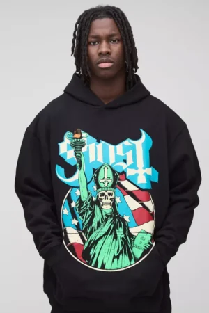 Oversized Ghost Band License Printed Hoodie