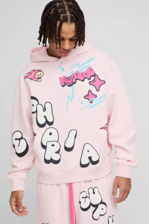 Oversized Boxy Doodle Graphic Puff Print Hoodie