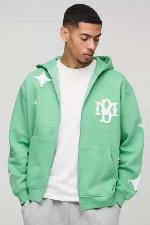 Oversized Star Applique BM Zip Through Hoodie
