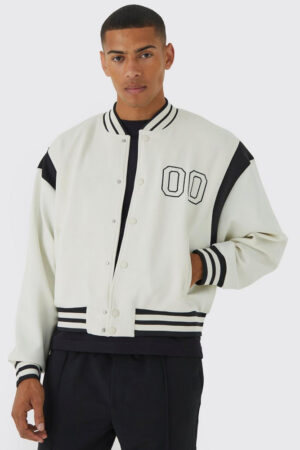 Oversized Applique Basketball Jersey Varsity Jacket