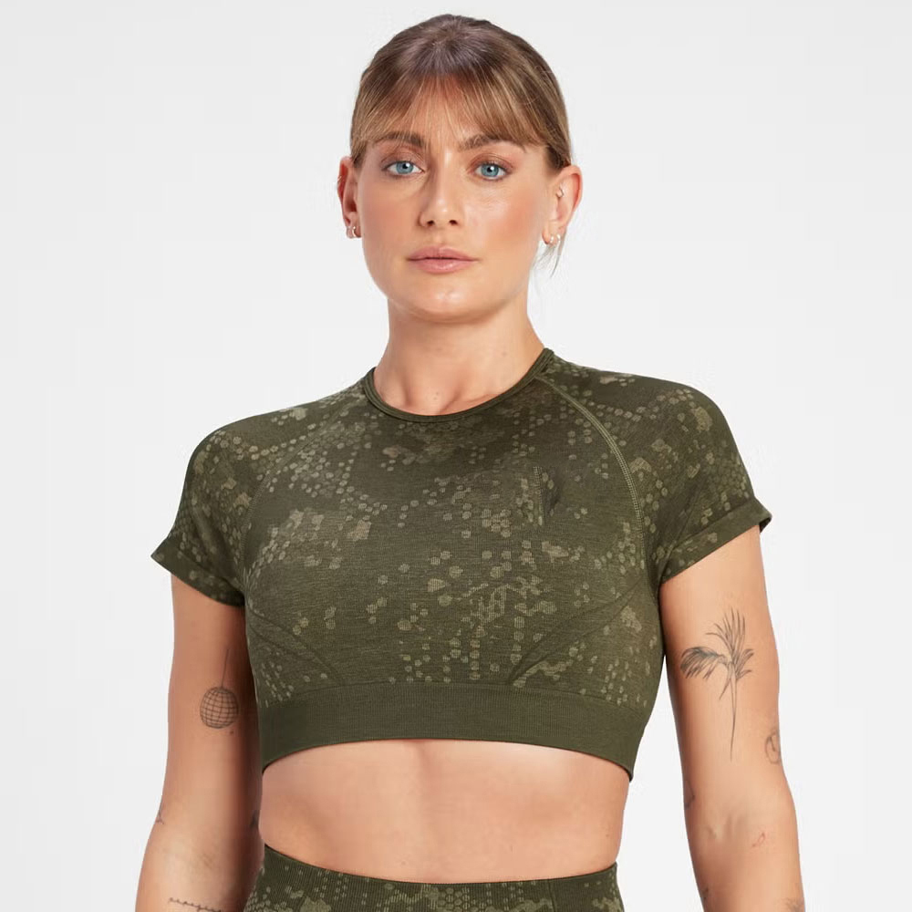 Seamless Pattern Crop Top – Olive Green