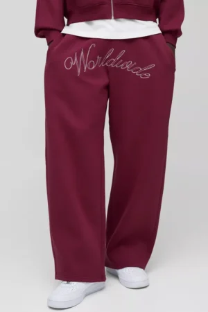 Wide Leg Worldwide Embroidered Jogger