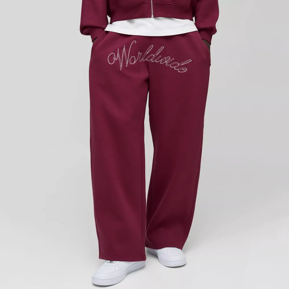 Wide Leg Worldwide Embroidered Jogger