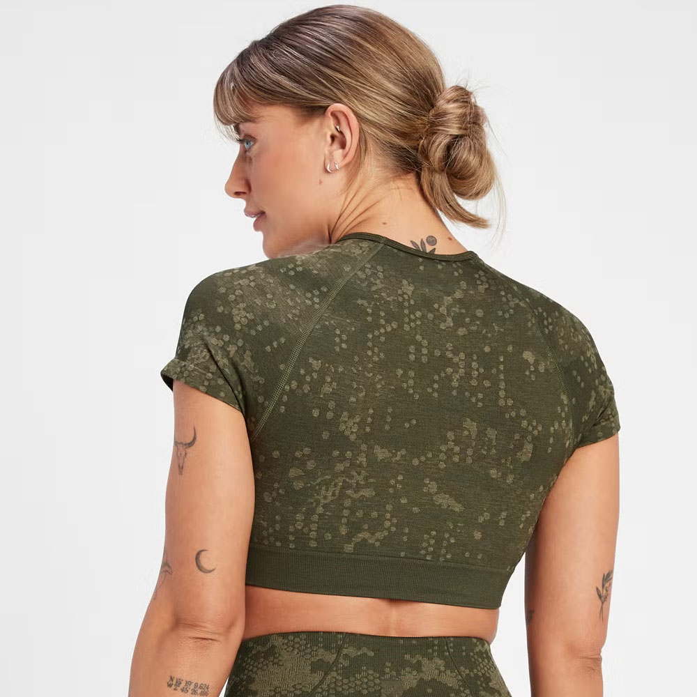 Seamless Pattern Crop Top – Olive Green - Image 2