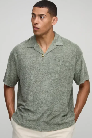 Oversized Textured Revere Polo