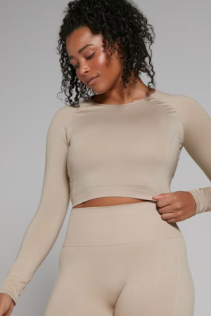 Seamless Long Sleeve Crop Top – Sandstone