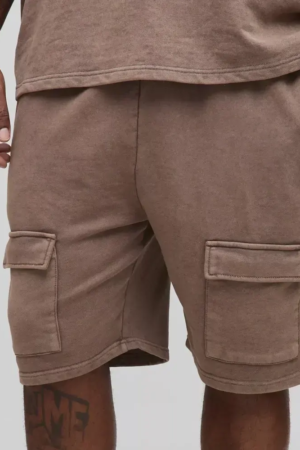 Plus Loose Fit Cargo Acid Wash Jersey Shorts