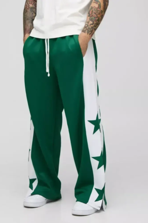 Wide Leg Star Tricot Split Hem Joggers
