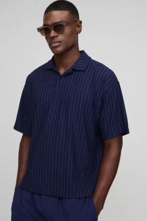 Oversized Boxy Pinstripe Revere Polo